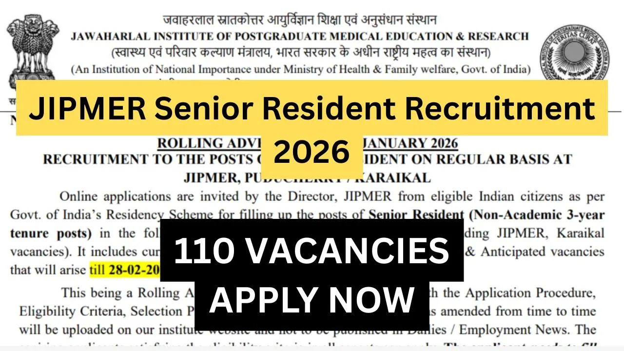 JIPMER Senior Resident Recruitment 2026